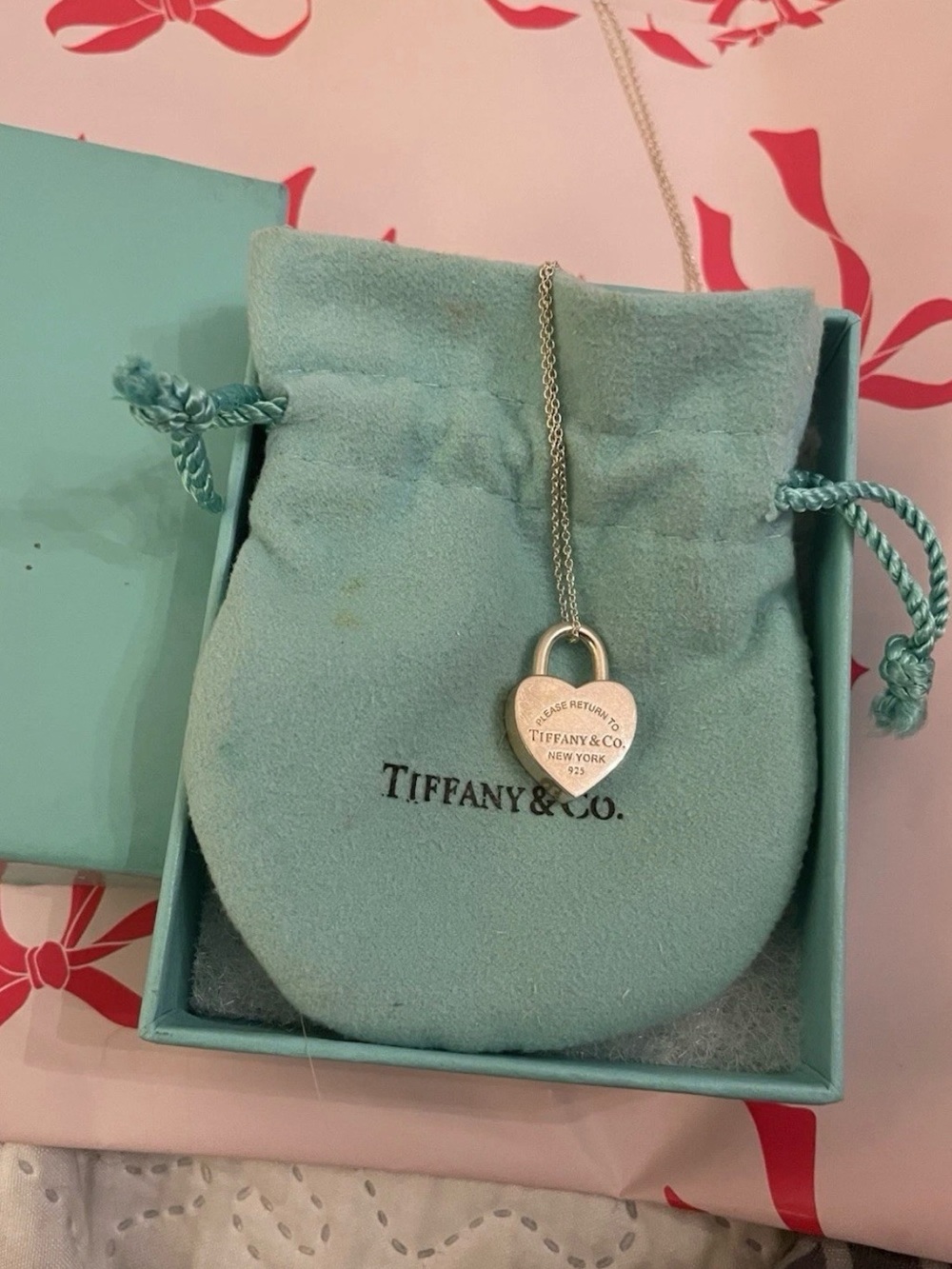 Tiffany & Co. Silver Heart Padlock Pendant with Signature Tiffany Blue Pouch